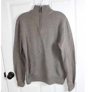 Eddie Bauer Mens M Brown Quarter Zip Mock Neck Sweater‎ 100% Cotton Casual
